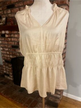 dolan Cream Ruffled V-Neck Smocked Peplum Top